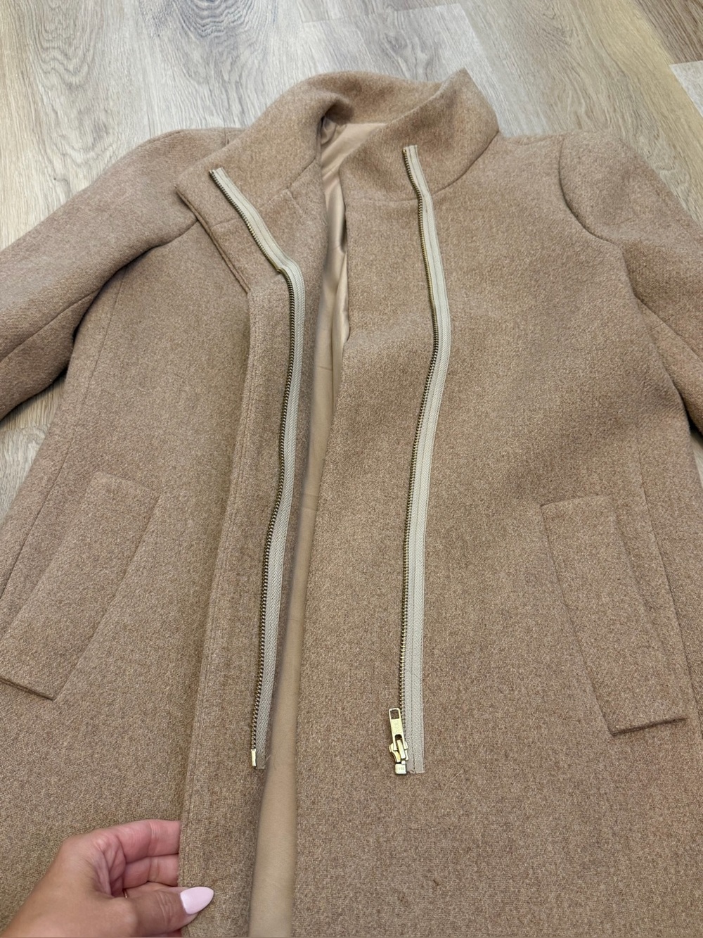 J. Crew Mercantile Camel Stand-Collar Wool Zip Front Pea Coat - Picture 7 of 9